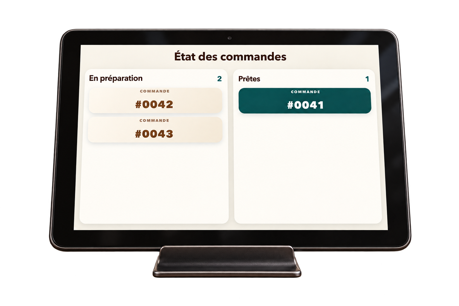 Tablette détourée affichant l’état client de l’application BEKIOSK